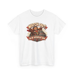 Watch Out I'm on Autopilot Now T-Shirt, Funny Pilot Graphic Tee with Robot Copilot, Aviation Gift for Him, Retired Pilot Shirt for Men image 2