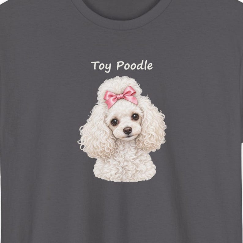 Realistic White Toy Poodle with Pink Bow T-Shirt, Dark Dog Lover Gift image 1