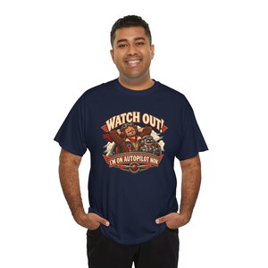Watch Out I'm on Autopilot Now T-Shirt, Funny Pilot Graphic Tee with Robot Copilot, Aviation Gift for Him, Retired Pilot Shirt for Men image 8