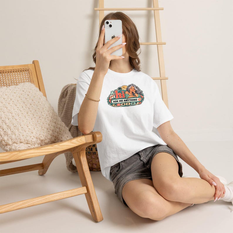 Funny Anti AI Shirt, Silver Hair Beach Chat Tee, Robot Back Print (Women's) image 2
