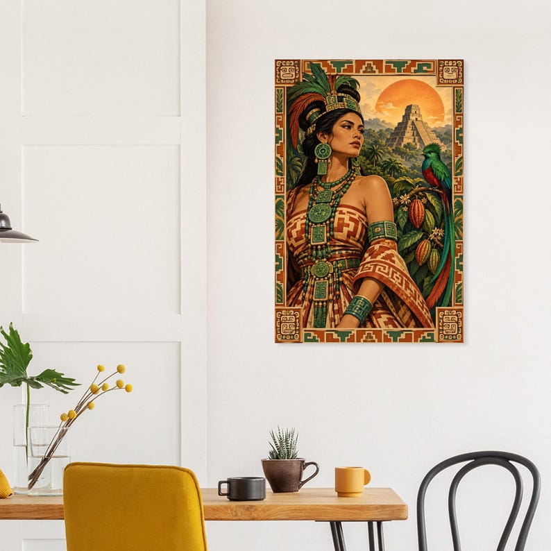 Mayan Woman Poster, Quetzal and Pyramid, Guatemala Wall Art Print image 9