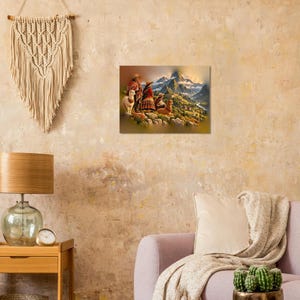 Andenfamilienposter, peruanischer Kunstdruck, Großeltern mit Alpakas in den Anden Bild 8