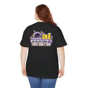 Funny AI Robot Chat T-Shirt, Curly Hair Woman, Purple Chat Box (100% Cotton) image 15