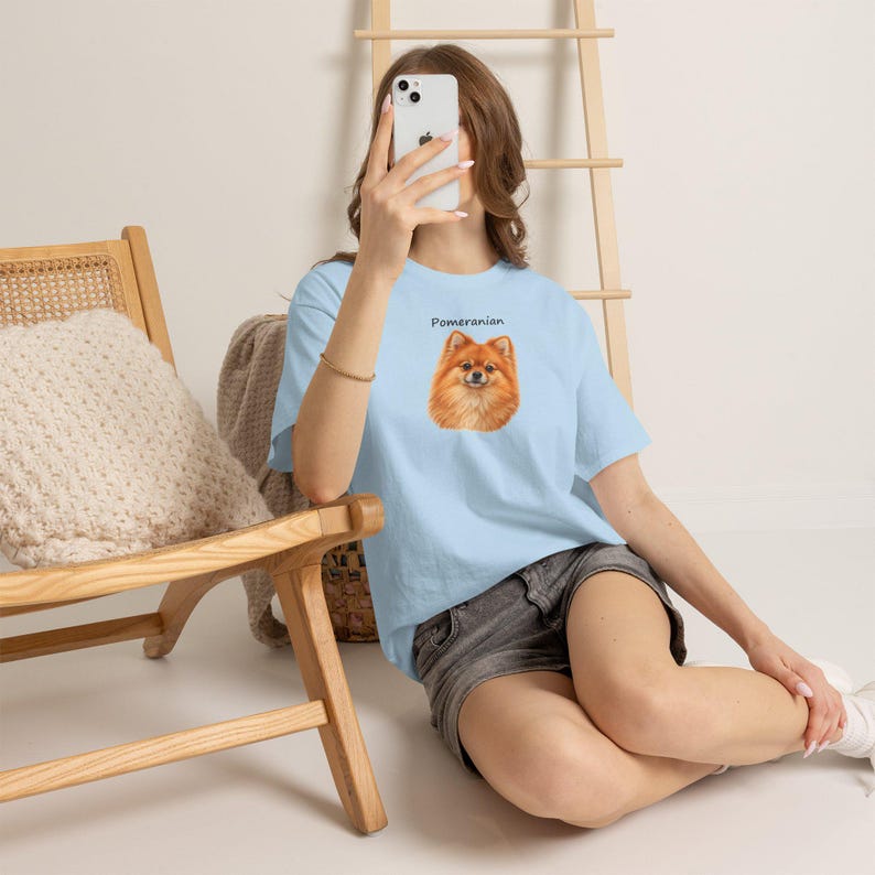 Realistic Pomeranian Portrait T-Shirt, Pom Dog Lover Gift (AI Illustration) image 8