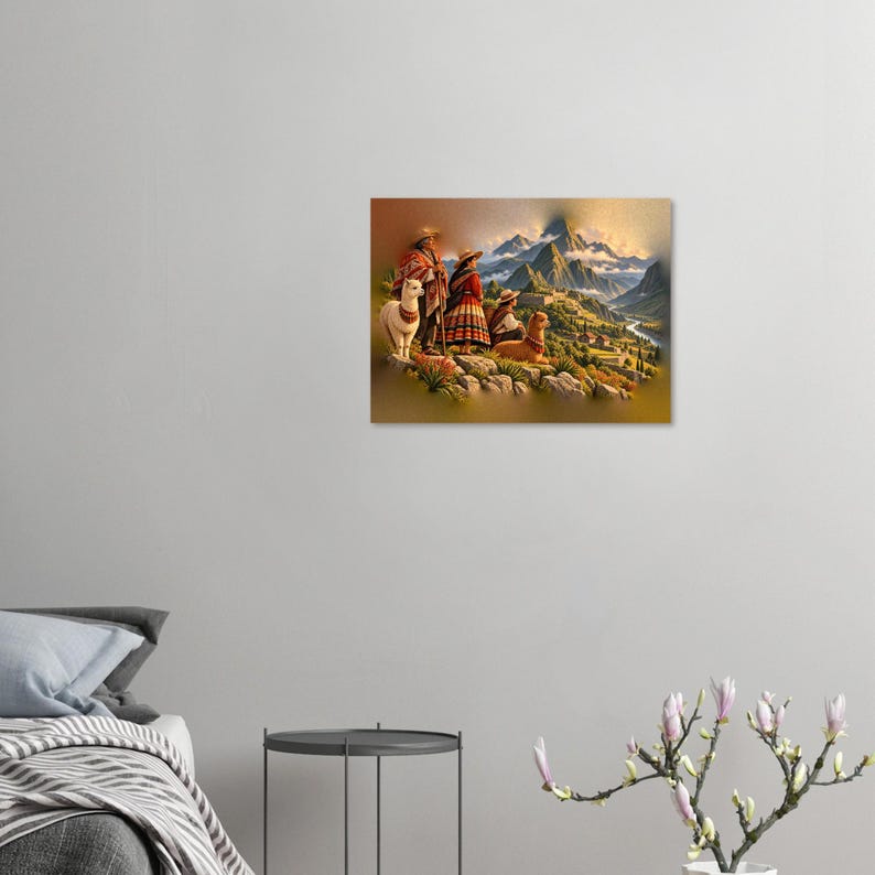 Andenfamilienposter, peruanischer Kunstdruck, Großeltern mit Alpakas in den Anden Bild 2