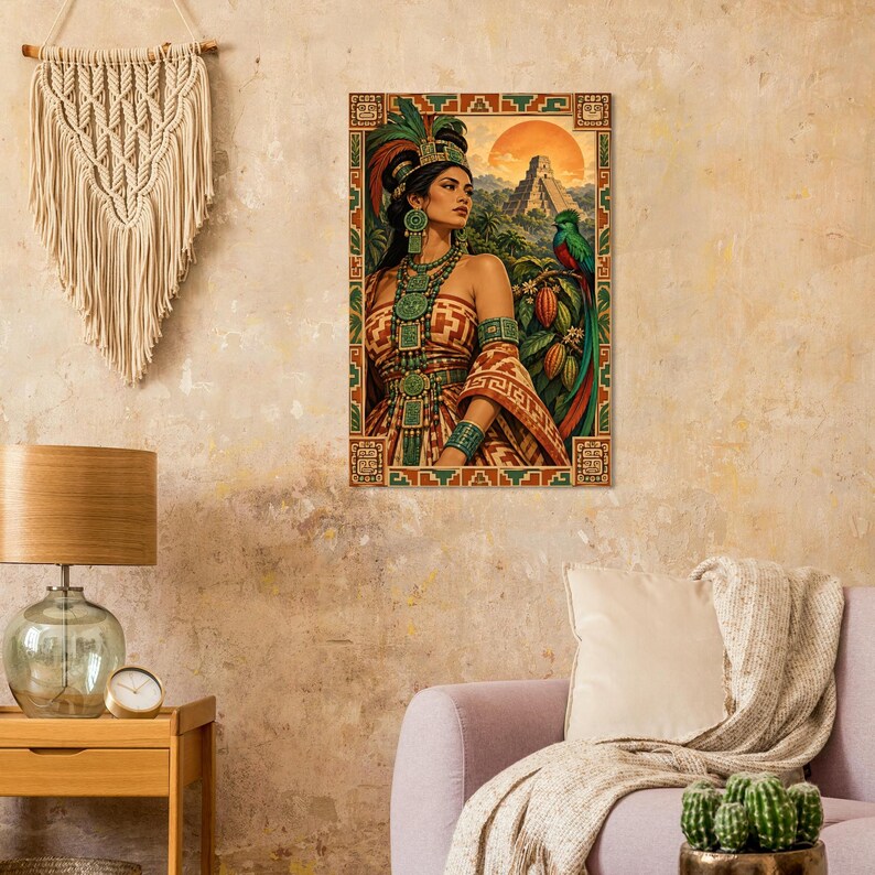 Mayan Woman Poster, Quetzal and Pyramid, Guatemala Wall Art Print image 7