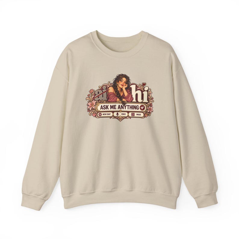 HI Not AI Sweatshirt for Women, Human Intelligence Crewneck, Funny Chat Girl Gift image 5