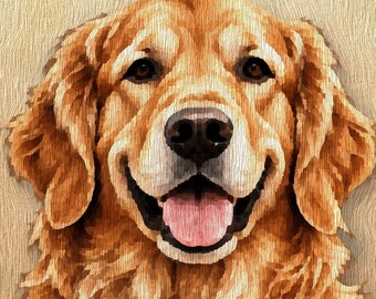 Golden Retriever Oil Painting Canvas, Dog Portrait Wall Art Ready to Hang, Pet Portrait Painting, Golden Mom Gift, Dog Memorial Decor