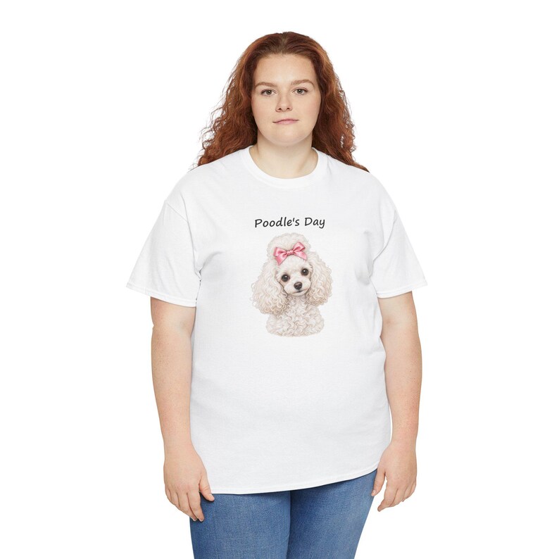 Poodle's Day T-Shirt, White Toy Poodle with Pink Bow, Poodle Mom Gift image 3