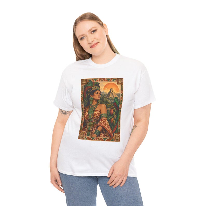 Maya Woman and Quetzal Shirt, Mayan Pyramid Graphic Tee for Women, Guatemala Heritage T-Shirt, Latina Art Top, Gift for Mom or Daughter image 7