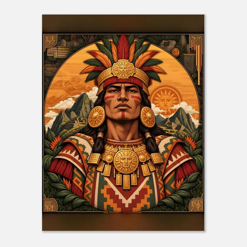 Inca King Poster, Inti Sun God and Machu Picchu, Peruvian Wall Art Print image 9