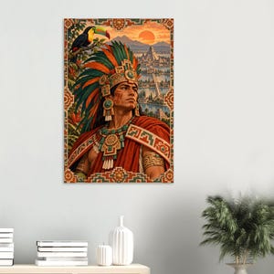 Aztec Warrior Poster, Toucan and Tenochtitlan, Mexican Heritage Wall Art Print image 5