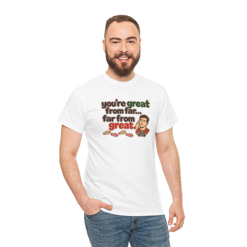 You're Great From Far Far From Great T-Shirt, Funny Sarcastic Binoculars Graphic Tee for Him, Gift for Husband or Boyfriend, Hiker Humor image 3