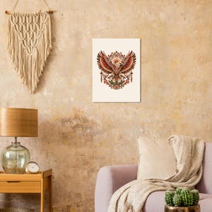 Impressão de arte folclórica mexicana, pôster de águia asteca e sol, decoração de parede de cacto imagem 7