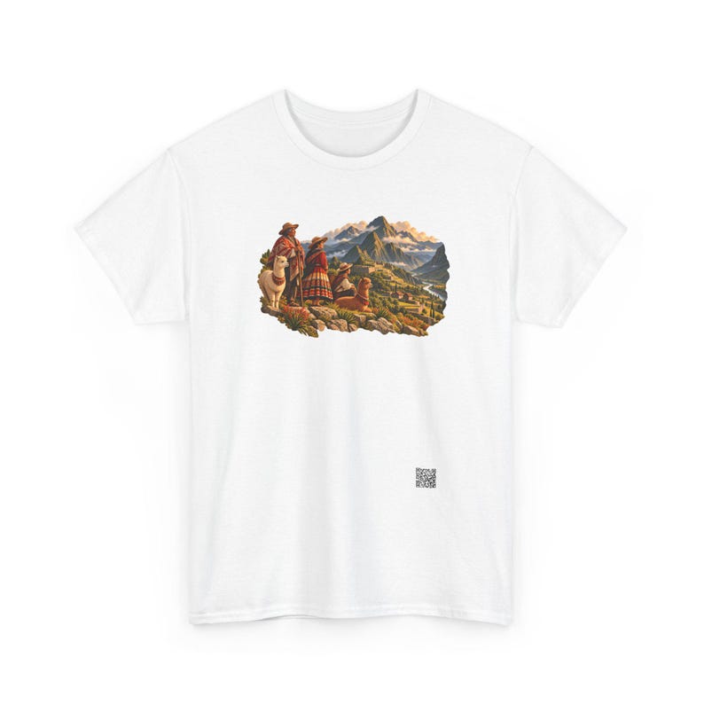 Andean Family T-Shirt, Peruvian Grandparents and Child with a Llama in the Andes, Peru Graphic Tee, Llama Shirt, Gift for Grandma or Grandpa image 2