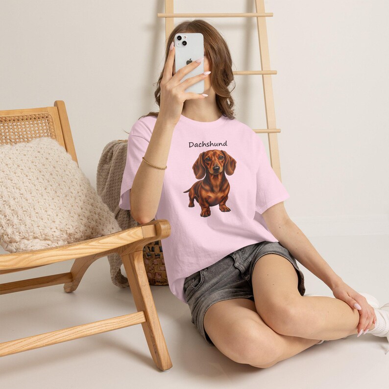 Dachshund Portrait T-Shirt, Realistic Wiener Dog Lover Gift, Doxie Mom Dad Tee image 10