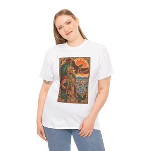 Aztec Eagle Warrior Shirt, Golden Eagle over Tenochtitlan Graphic Tee, Mexican Heritage T-Shirt, Aztec Mythology Art, Chicano Pride Gift immagine 7
