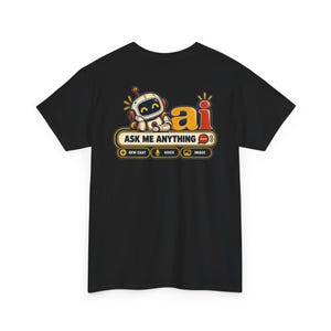 Camiseta divertida anti-IA, mujer de pelo plateado con caja de chat, estampado de robot en la espalda (100% algodón) imagen 13