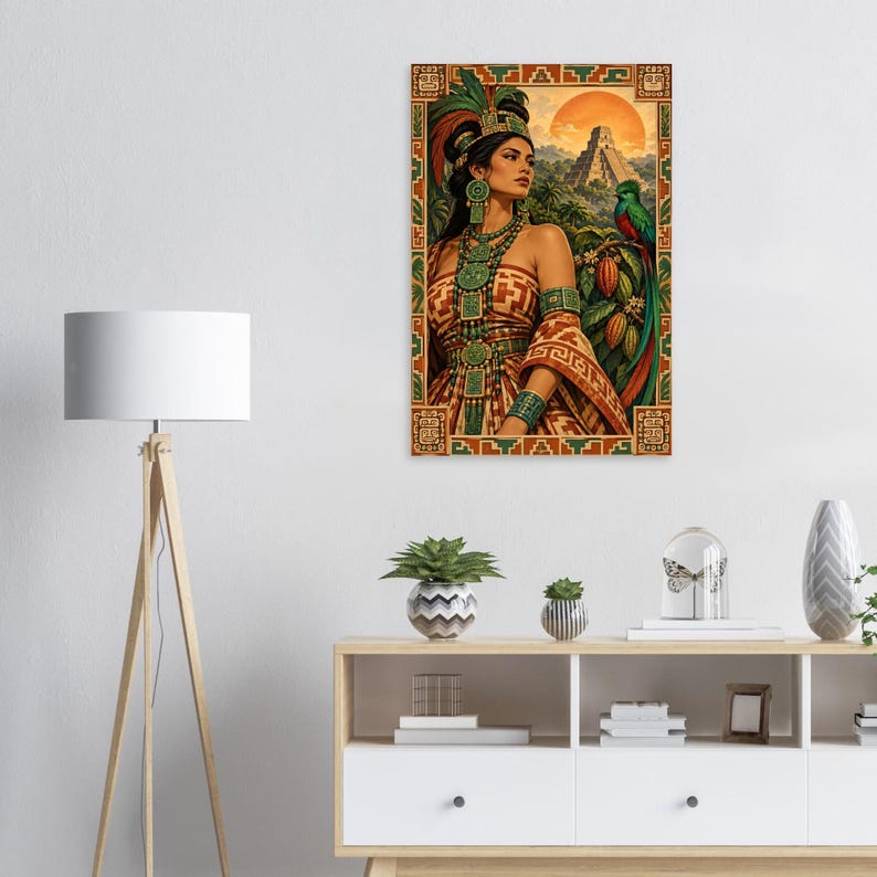 Mayan Woman Poster, Quetzal and Pyramid, Guatemala Wall Art Print image 6