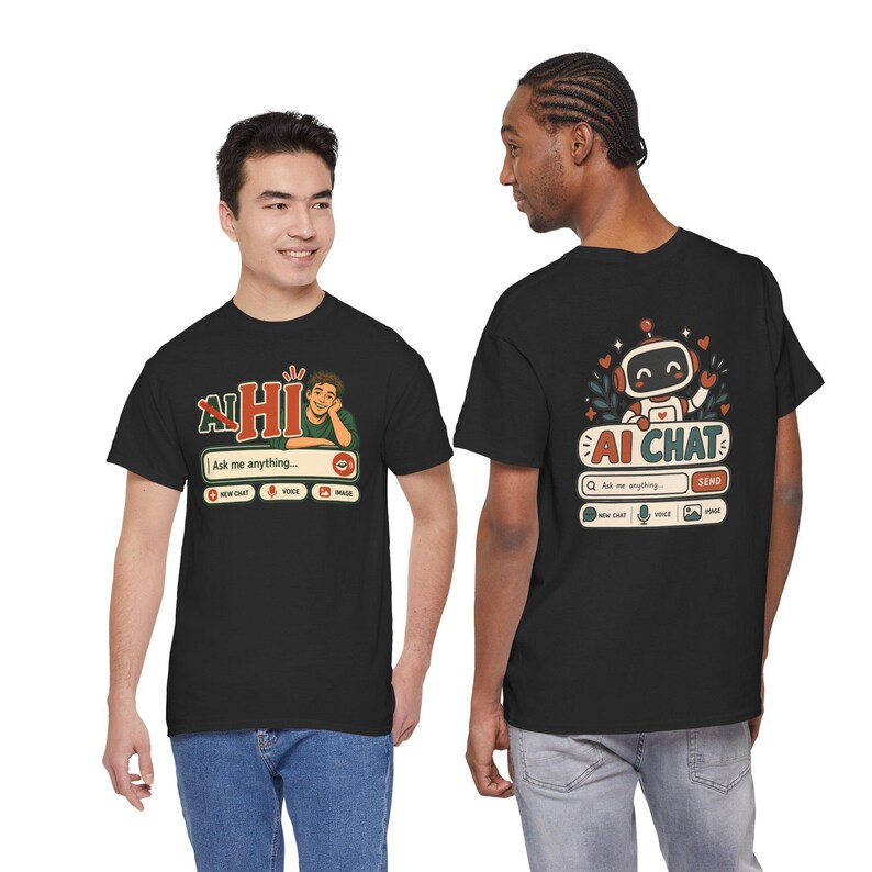 Camiseta de chat "Humano vs IA", camiseta retro con humor tecnológico, regalo para geeks. imagen 5