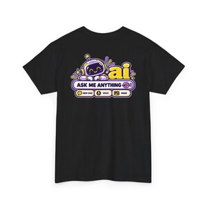 Funny AI Robot Chat T-Shirt, Curly Hair Woman, Purple Chat Box (100% Cotton) image 13