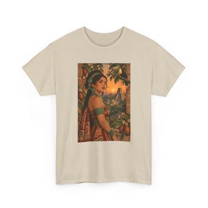 Mayan Woman T-Shirt with Toucan and Sunset Pyramid, Latina Graphic Tee for Women, Guatemala Mexico Art Shirt, Tropical Bird Heritage Gift image 4