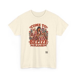 Belize T-Shirt, Come to Belize Please Funny Rhyme Travel Tee with a Weaver and Llama, Belize Vacation Shirt, Cruise and Girls Trip Gift image 3