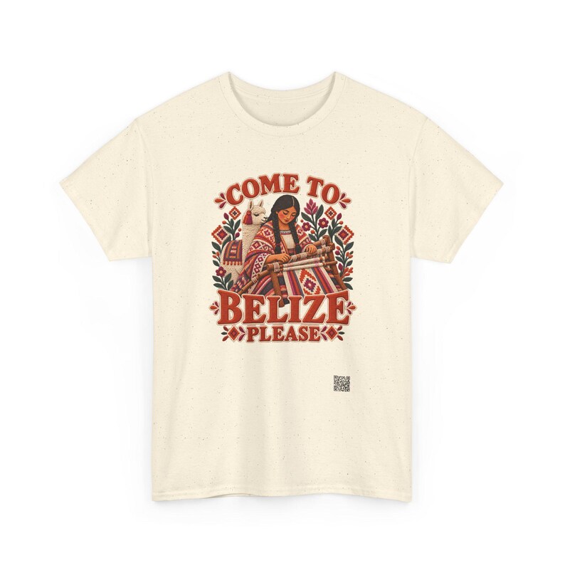 Belize T-Shirt, Come to Belize Please Funny Rhyme Travel Tee with a Weaver and Llama, Belize Vacation Shirt, Cruise and Girls Trip Gift image 3