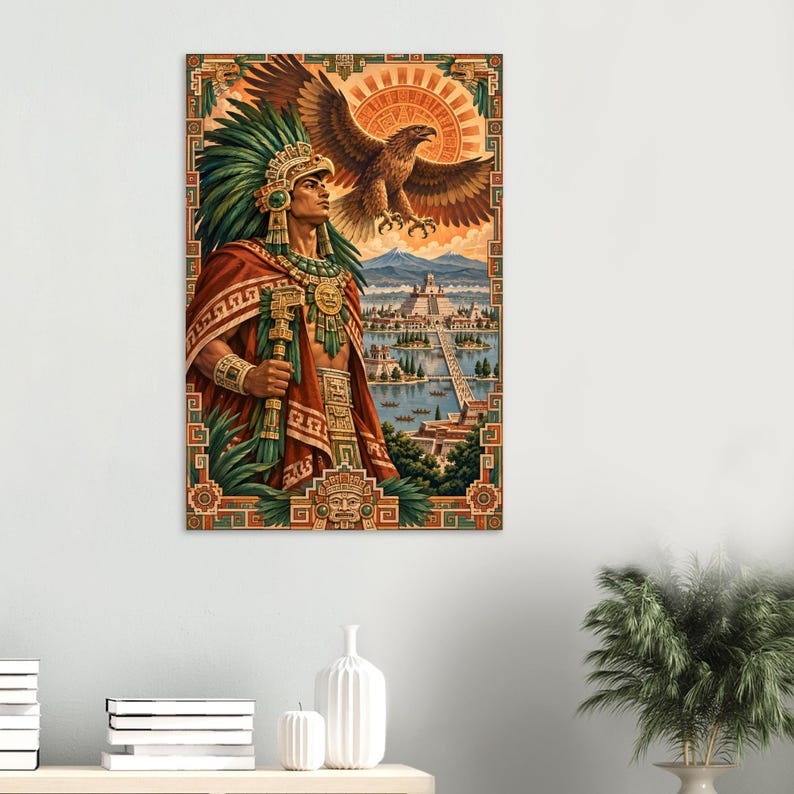 Aztec Eagle Warrior Poster, Tenochtitlan Wall Art Print, Mexican Heritage Decor image 4