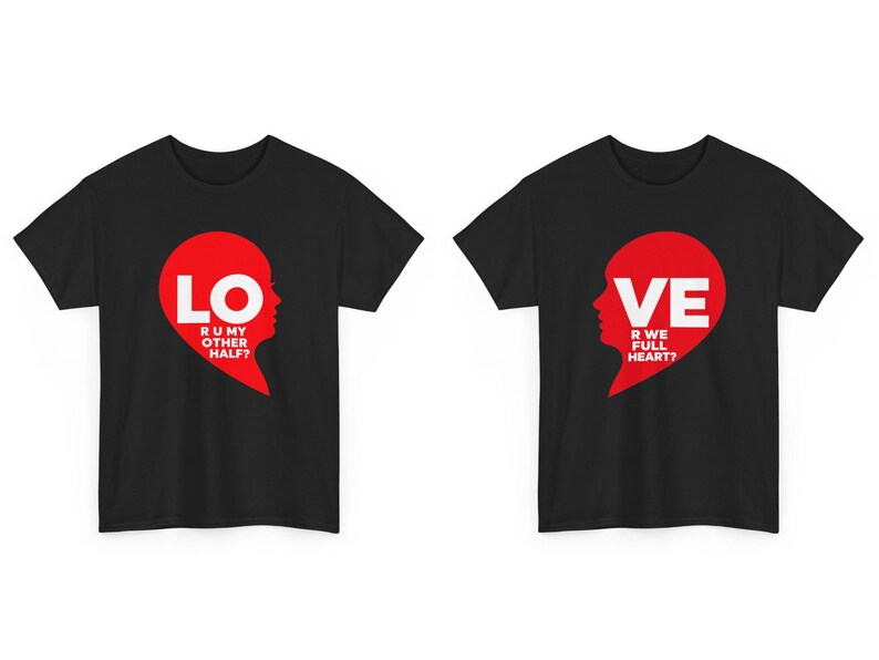 Camiseta LO Half Heart para parejas, Camiseta "¿Eres mi otra mitad?", Regalo de San Valentín a juego imagen 13