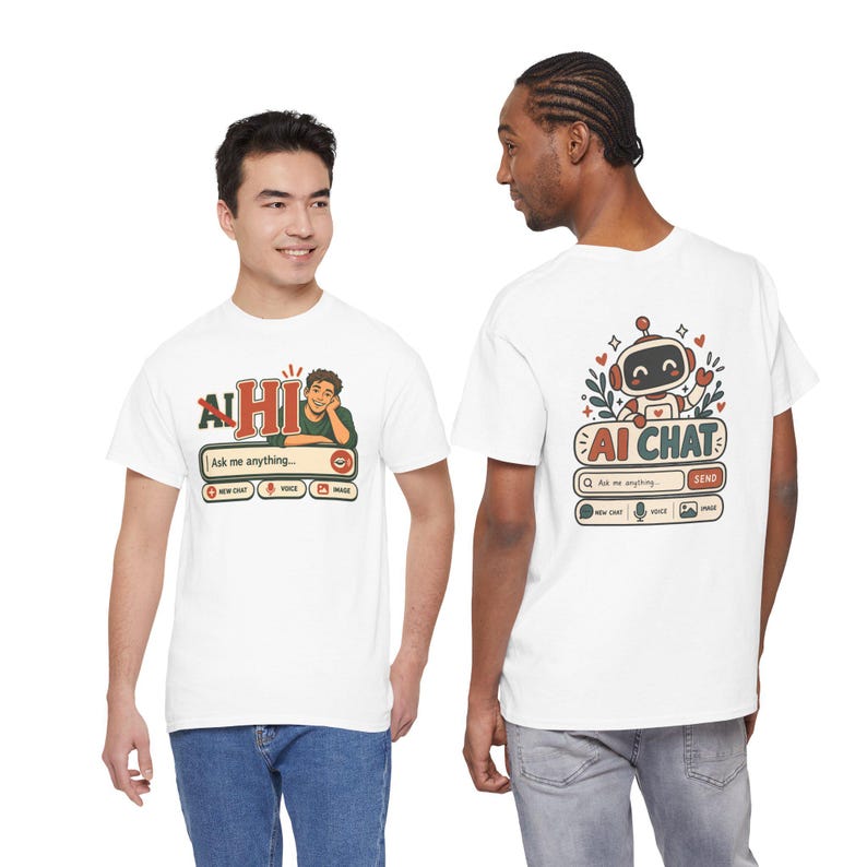 Camiseta de chat "Humano vs IA", camiseta retro con humor tecnológico, regalo para geeks. imagen 3