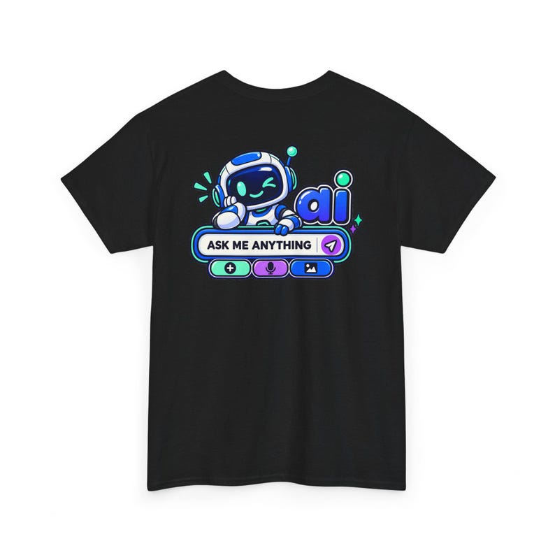 Anti AI Chat Box Tee, Neon Robot Back Print, Funny Gift for Her image 13