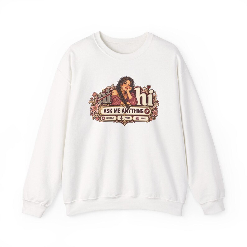 HI Not AI Sweatshirt for Women, Human Intelligence Crewneck, Funny Chat Girl Gift image 2