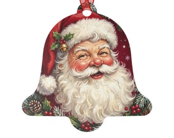 Vintage Santa Christmas Ornament, Santa Claus Wreath Metal Ornament, Tree Decor