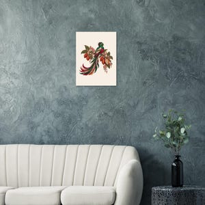 Resplendent Quetzal Poster, Guatemala Folk Art Print, Bird and Cacao Wall Decor image 5