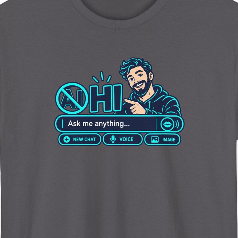 面白いAIユーモアTシャツ、人間チャットで何でも聞いてください、テクノロジーオタクへのギフト（ブラック） 画像 1