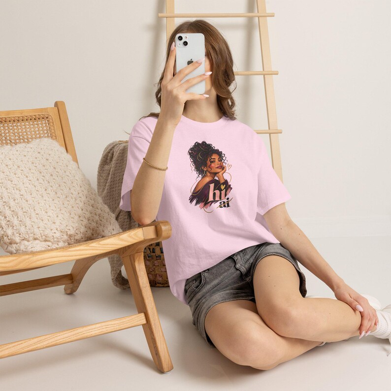 Hi Not AI Shirt, Glam Curly Hair Woman Portrait Tee, Anti-AI Gift for Her image 7