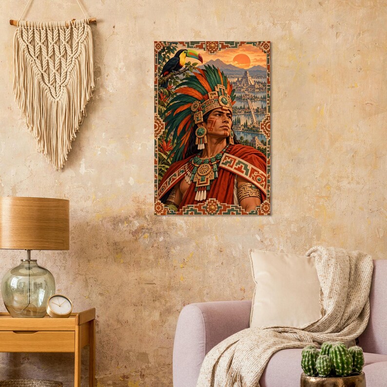 Aztec Warrior Poster, Toucan and Tenochtitlan, Mexican Heritage Wall Art Print image 7