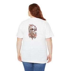 Jugendstil-Damen-T-Shirt, floraler Roboter-Rückenprint, Anti-KI-Geschenk (100 % Baumwolle) Bild 9