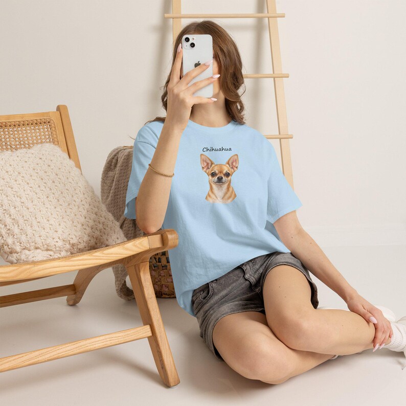 Camiseta con retrato realista de chihuahua, regalo para amantes de los perros pequeños, camiseta de algodón grueso. imagen 8