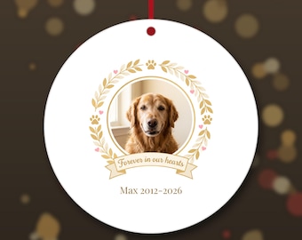 Pet Memorial Ornament with Photo, Personalized Dog Memorial Christmas Ornament, Pet Remembrance Gift, Cat Loss Keepsake Gift with Name