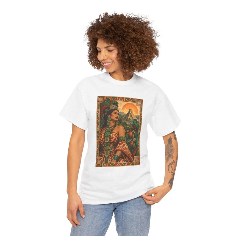Maya Woman and Quetzal Shirt, Mayan Pyramid Graphic Tee for Women, Guatemala Heritage T-Shirt, Latina Art Top, Gift for Mom or Daughter image 6