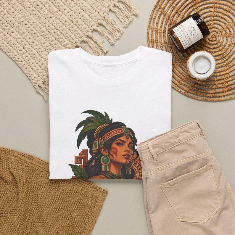 Mayan Princess T-Shirt with Jade Jewelry and Cacao Pods, Maya Woman Graphic Tee, Latina Heritage Shirt, Guatemala Mexico Gift for Her image 9