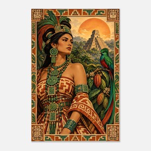 Mayan Woman Poster, Quetzal and Pyramid, Guatemala Wall Art Print image 10
