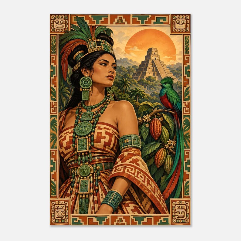 Mayan Woman Poster, Quetzal and Pyramid, Guatemala Wall Art Print image 10