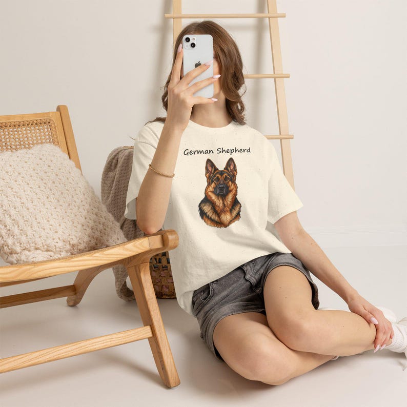 German Shepherd Portrait T-Shirt, Realistic Dog Lover Gift, GSD Mom Dad Tee image 11