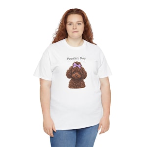Poodle's Day T-Shirt, Chocolate Toy Poodle with Lilac Bow, Dog Show Gift image 3