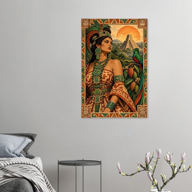 Mayan Woman Poster, Quetzal and Pyramid, Guatemala Wall Art Print image 4