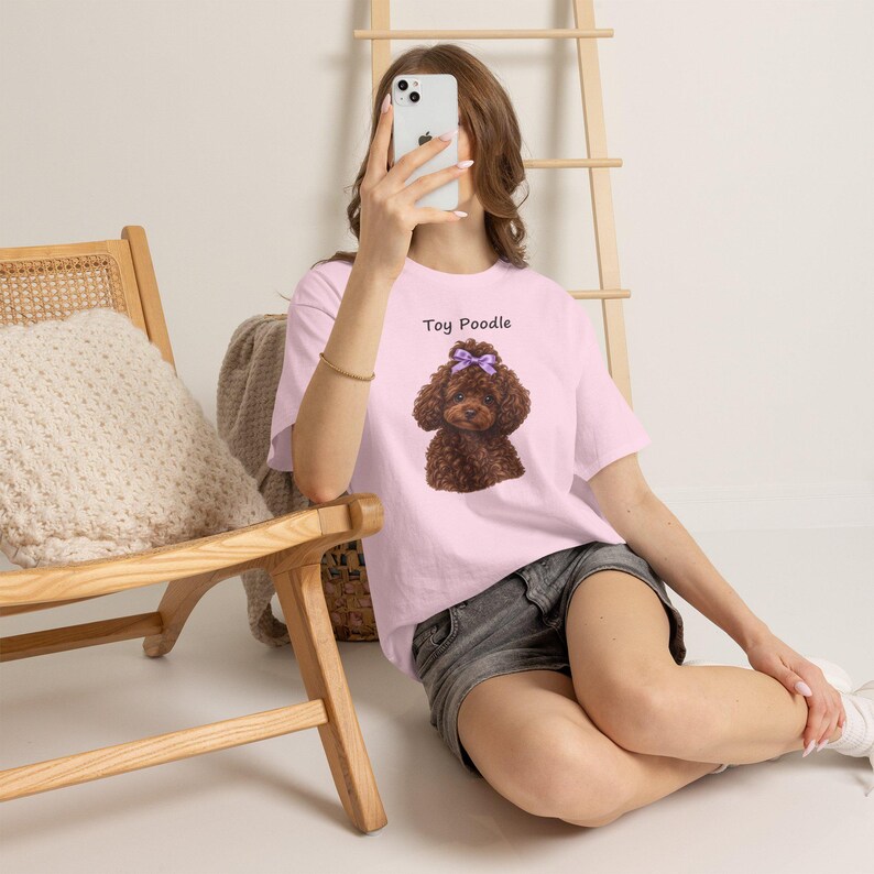 Brown Toy Poodle with Lilac Bow T-Shirt, Realistic Dog Lover Gift image 9