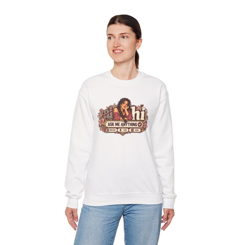 HI Not AI Sweatshirt for Women, Human Intelligence Crewneck, Funny Chat Girl Gift image 10